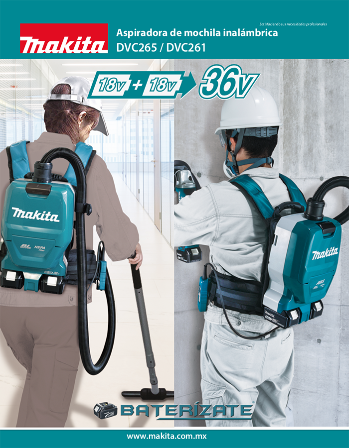 Aspiradora Inalámbrica Mochila 36v Dvc261z Makita 2xbat Carg