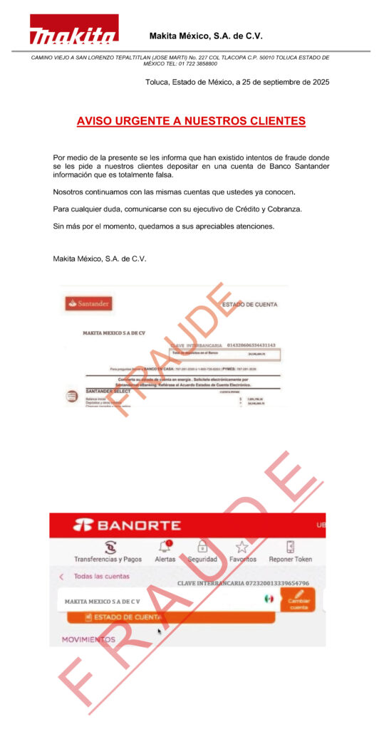 Comunicado Makita